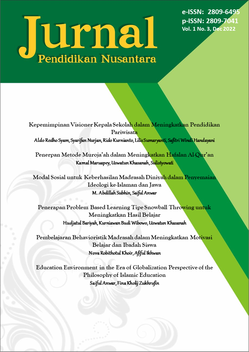 					View Vol. 1 No. 3 (2022): Jurnal Pendidikan Nusantara (September-December)
				